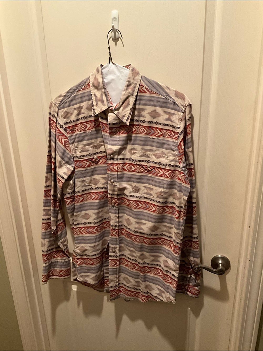 Roper Southwestern Stripe Button-Up in Beige, Rust, and Light Blue